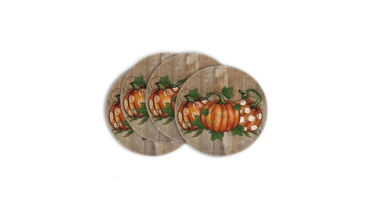 Artoid Mode Wood Pumpkins Round Fall Placemats Set Of 4-14