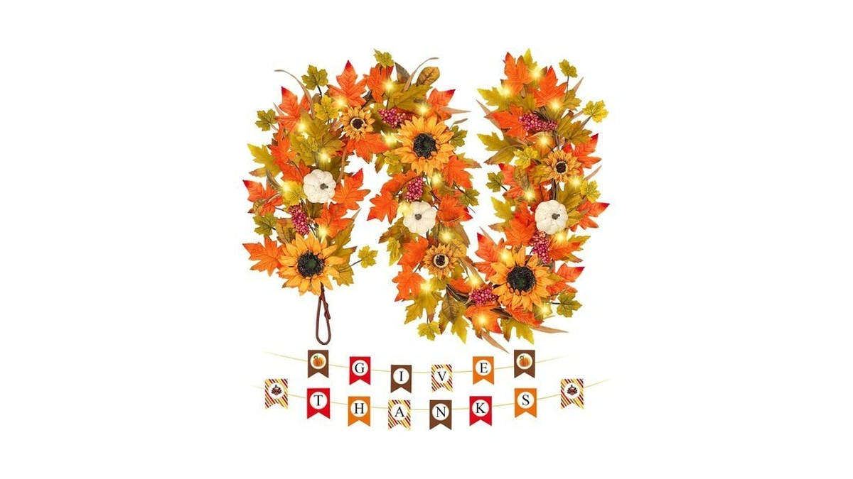 6ft Fall Sunflower Garland With Lights And Banner,autumn Pumpkin Garlands