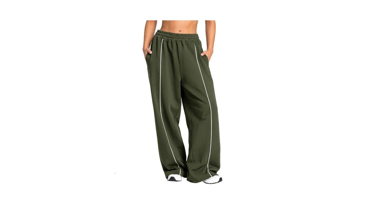 Fisoew Womens Baggy Wide Leg Pants Casual Elastic Waist Workout
