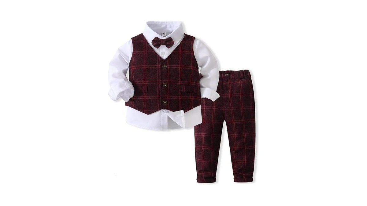 Kimocat Boys 3pcs Clothing Sets Long Sleeve Bowtie Shirts +vest