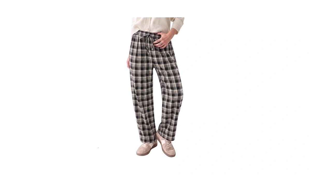 Grapent Barrel Pants Women Trendy Plaid High Waisted Pull On
