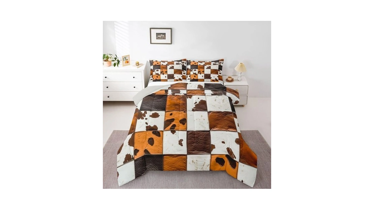 Jejeloiu Rustic Cowhide Comforter Set Bedding Set Queen Size 3