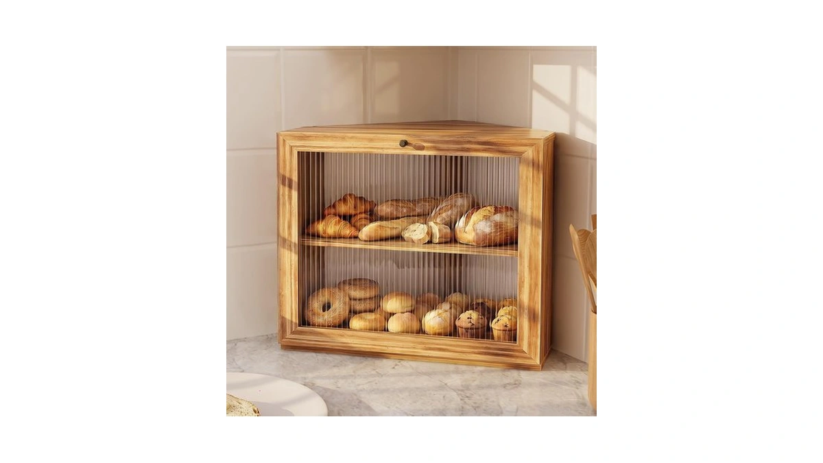 Yoimori Corner Bread Box For Kitchen Countertop, Large Capacity Bread