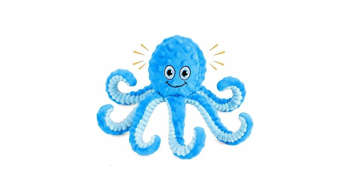 Letsmeet Squeaky Dog Toys Octopus Stuffed Crinkle Toy, Puppy Chew