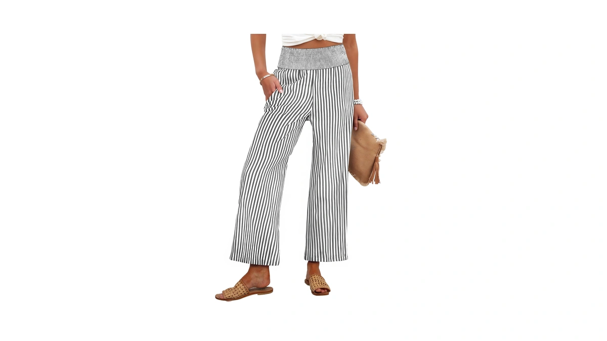 Anrabess Womens Striped Gingham Palazzo Pants...