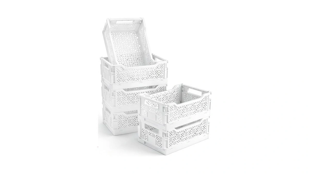 6 Pack Collapsible Storage Bins, White Plastic Crates For Storage
