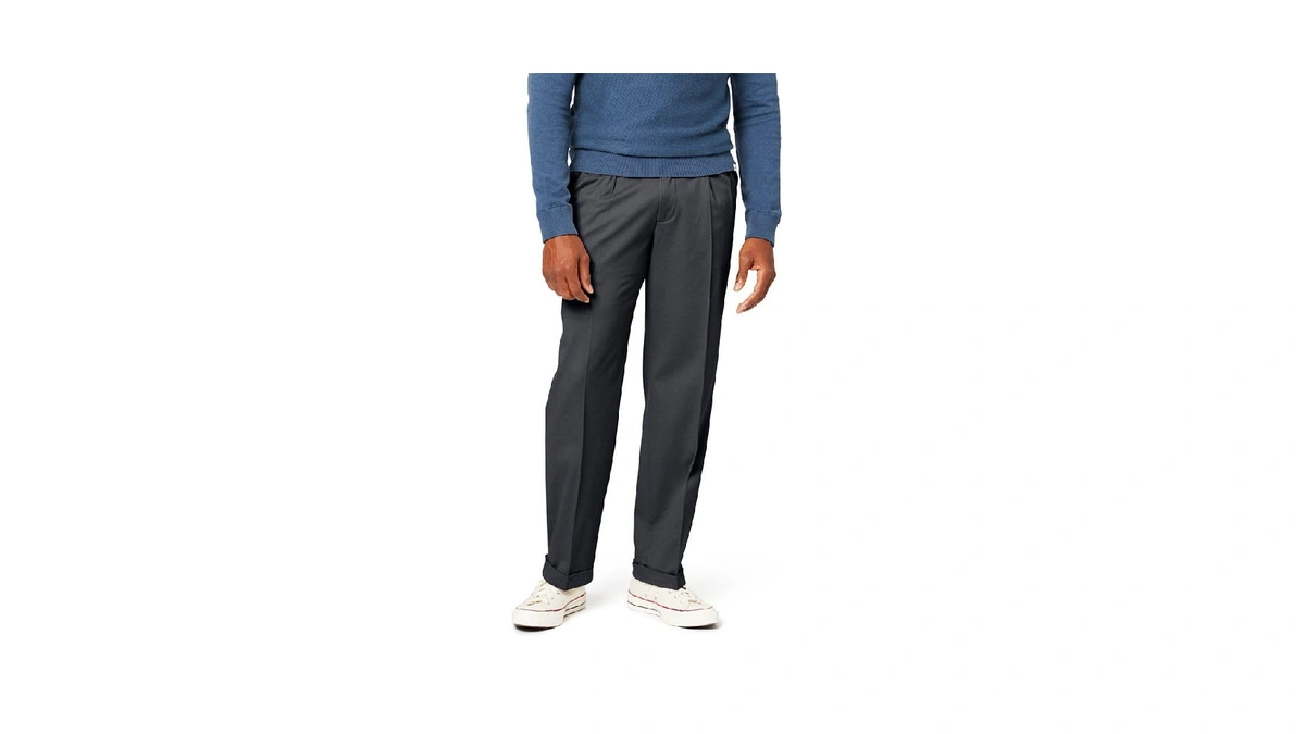Dockers Men's Relaxed Fit Comfort Khaki Pants-pleated, Dark Charcoal Heather,