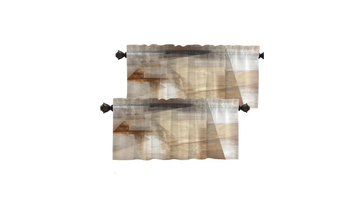 Batmerry Brown Beige Abstract Art Kitchen Valances Half Window Curtain,