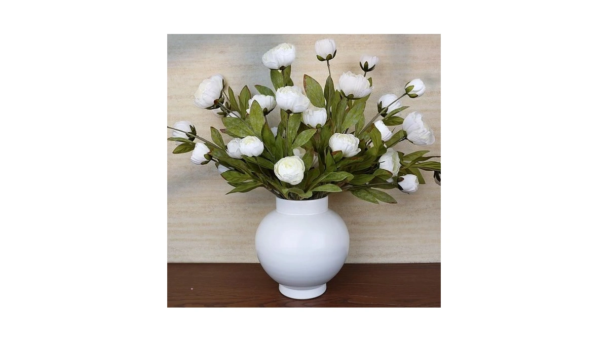 Xoetcp Artificial Silk Flowers Peony, 27", Cream White