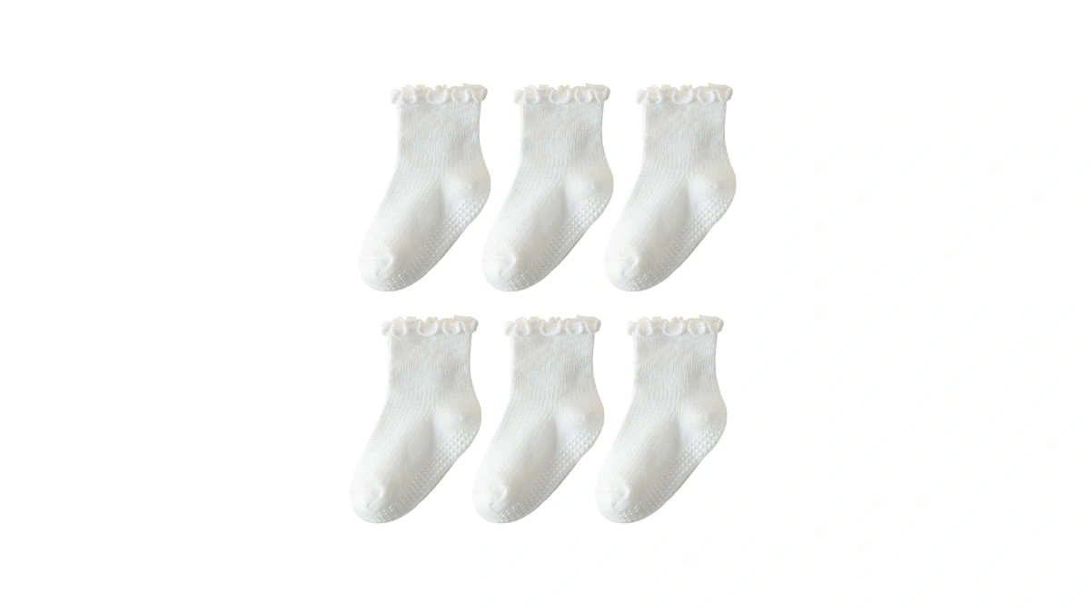 Anyanime Toddler Socks Ruffle For Girls Baby Grip Socks Non