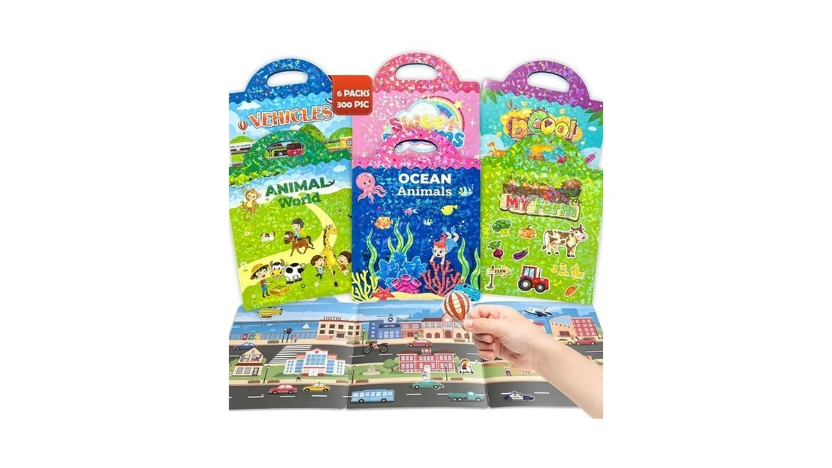 Topkid Reusable Sticker Books For Toddlers 1-3, Clear Edges, 6-pack,