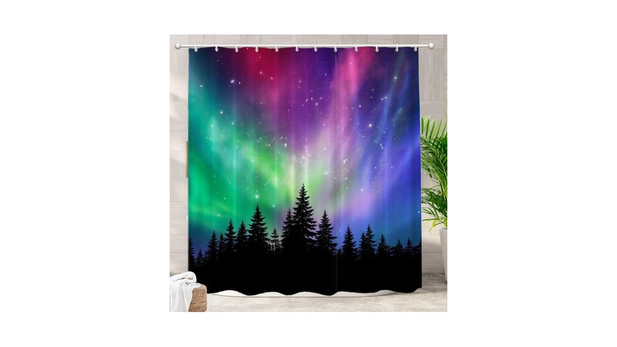 Batmerry Purple Phenomenon Forest Decor Shower Curtain,colorful Natural Northern Lights
