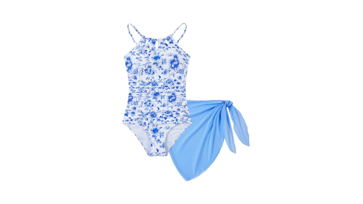 Cuddomper Girl One-piece Swimsuit Size 13-14 Floral Bathing Suit With