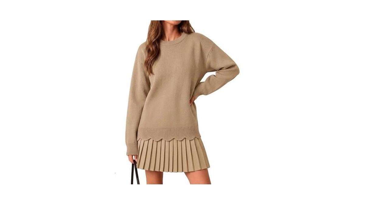 Sweater Dress For Women Winter Knit Patchwork Long Sleeve Short
