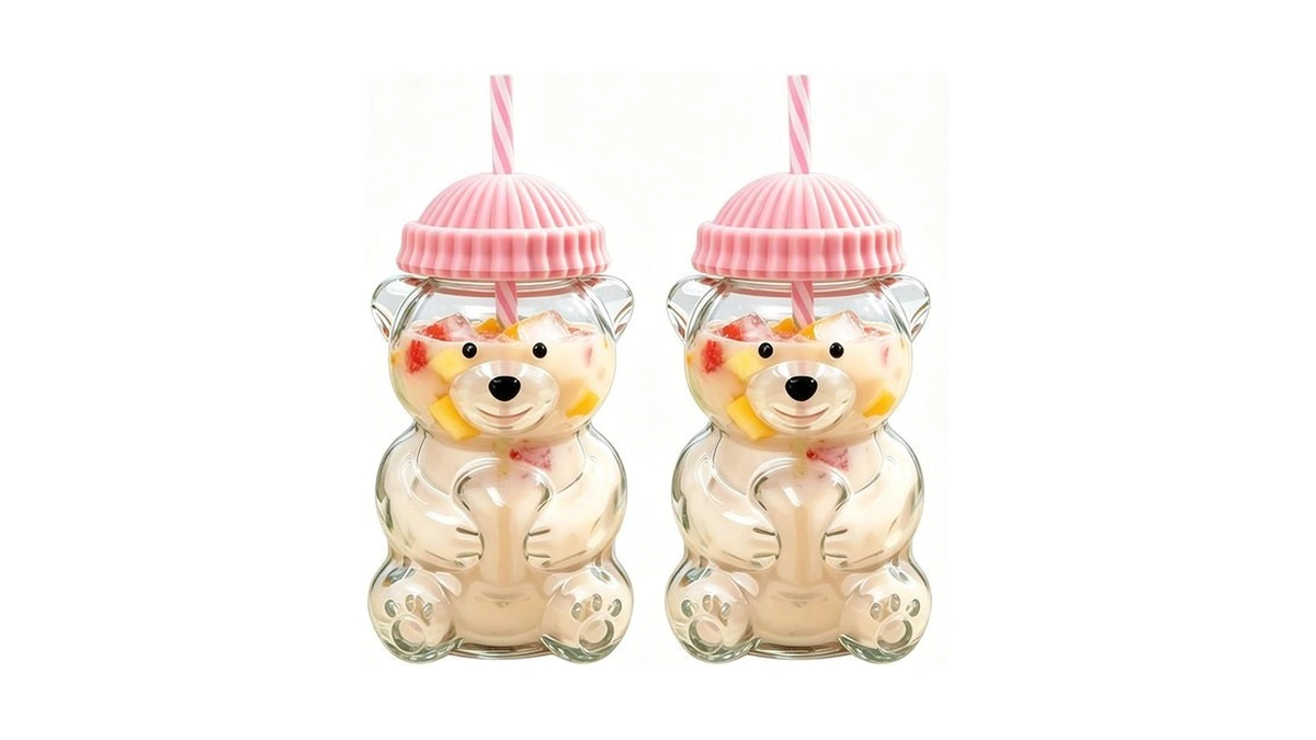 Gzwallxi New Glass Bear Straw Cup - Reusable Glass Cute