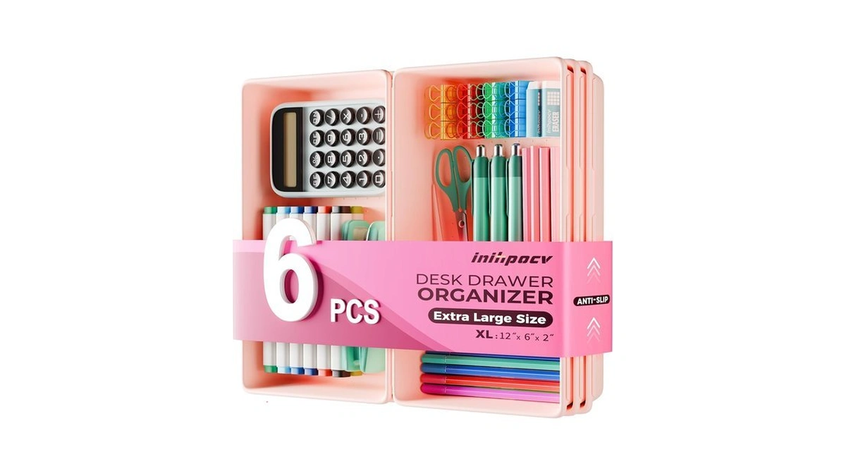 Inihpocv [6 Pcs Extra-large] Pink Drawer Organizer Trays With Non-slip