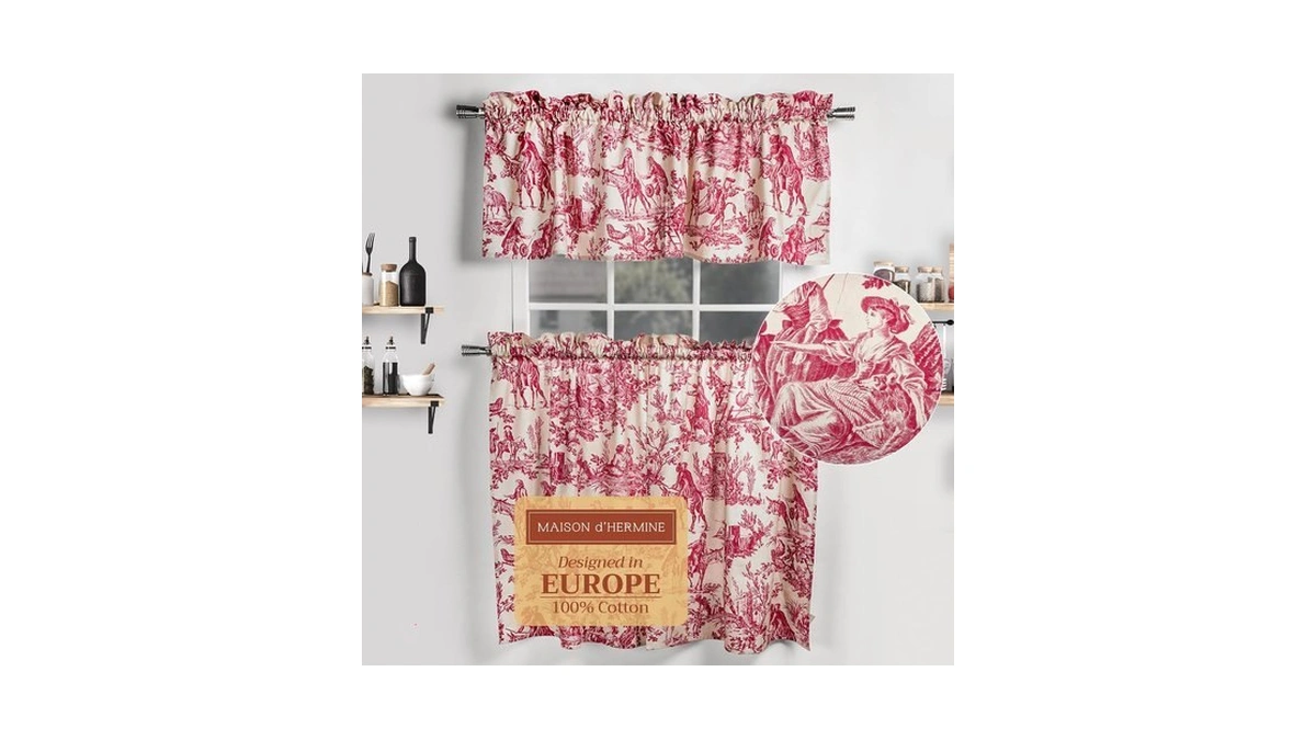 Maison D' Hermine 100% Cotton Kitchen Curtain Set For Windows