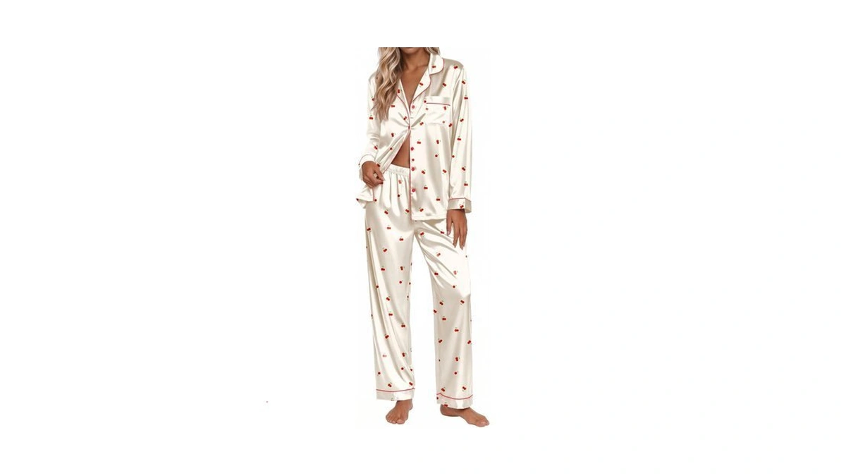 Ekouaer Silk Satin Pajamas For Womens Button Up Long Sleeve
