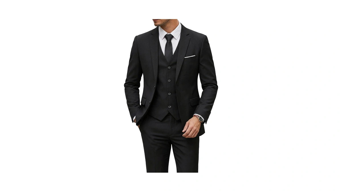 Ynd Men's 3 Piece Suit Set With Tie, 2 Button