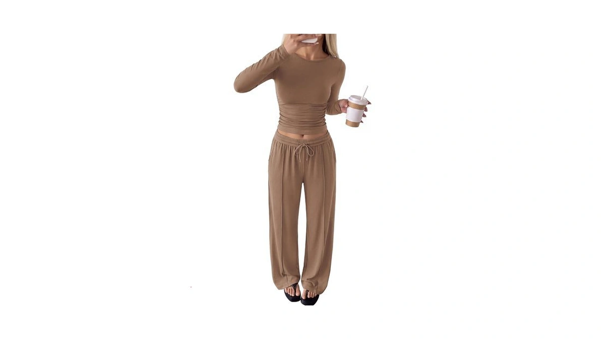 Prettygarden Women's Matching Lounge Sets 2 Piece Outfits,coffee,xl
