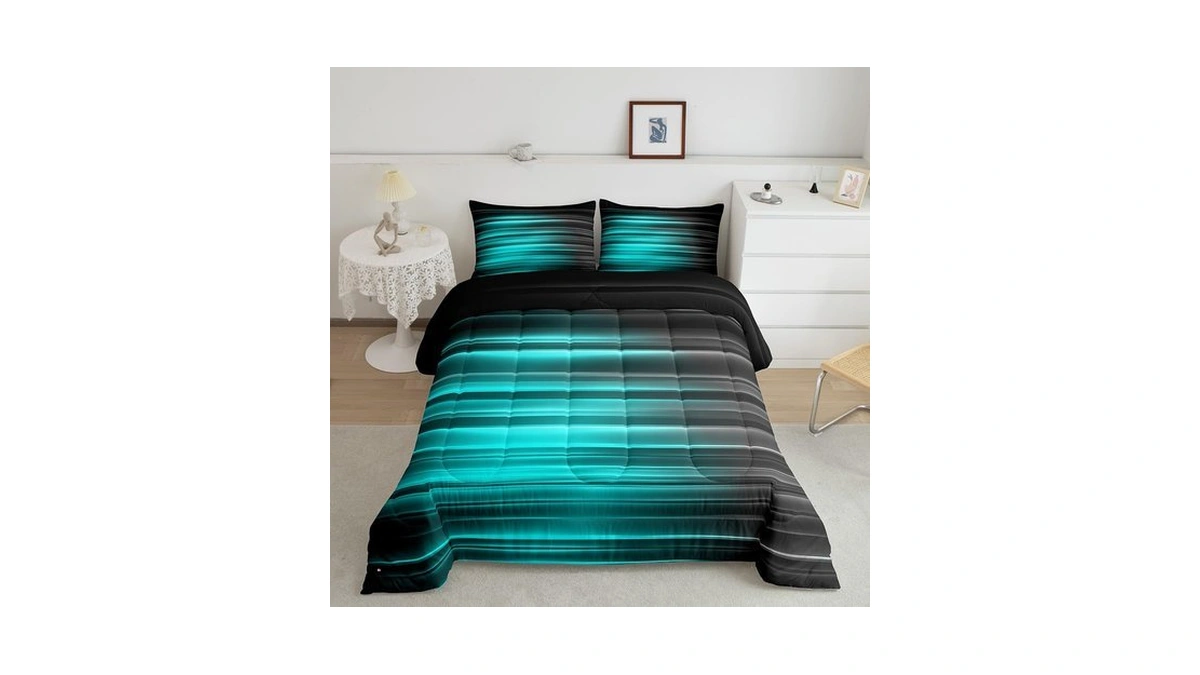 Feelyou Teel Green Abstract Ombre Comforter Set Queen Size, Teel
