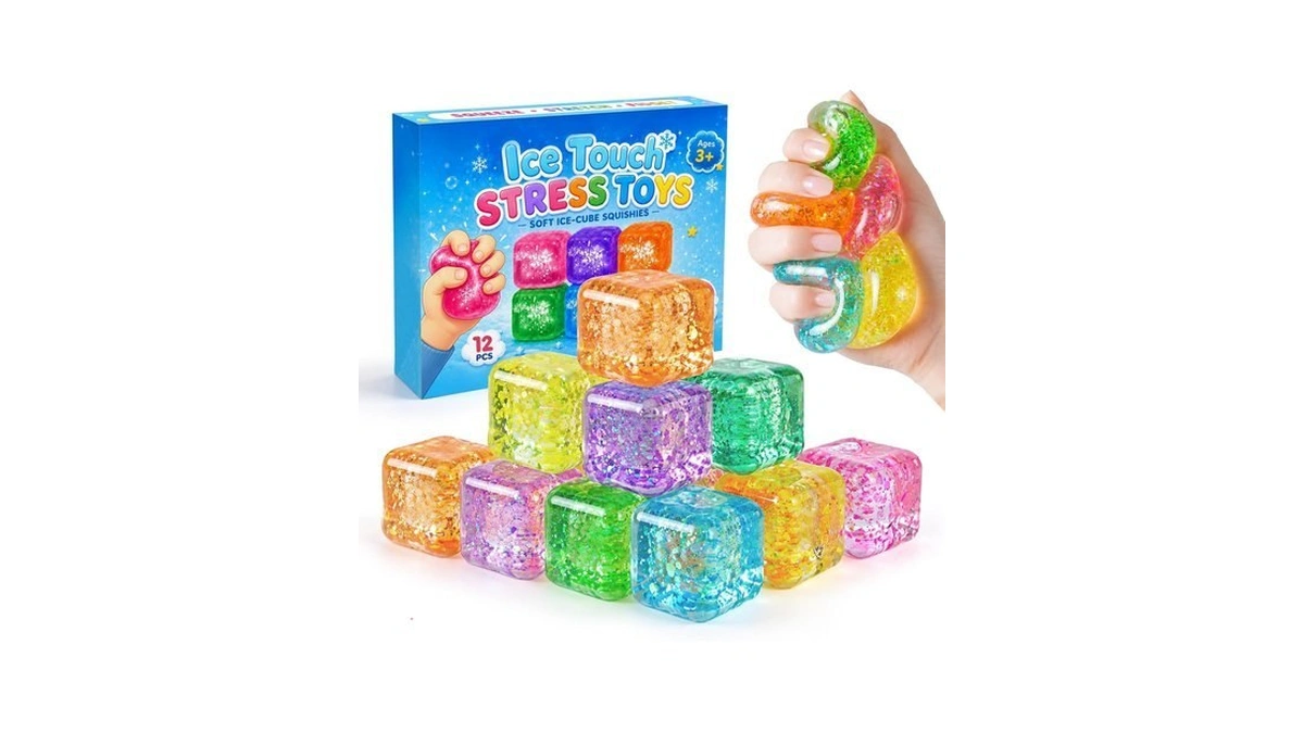12pcs Glitter Ice Stress Cube - Slow Rising Stress Balls