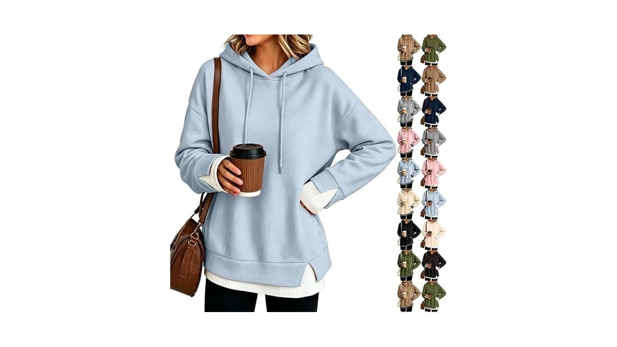 Hoodies For Women Pullover Side Slit 2 In 1 Color