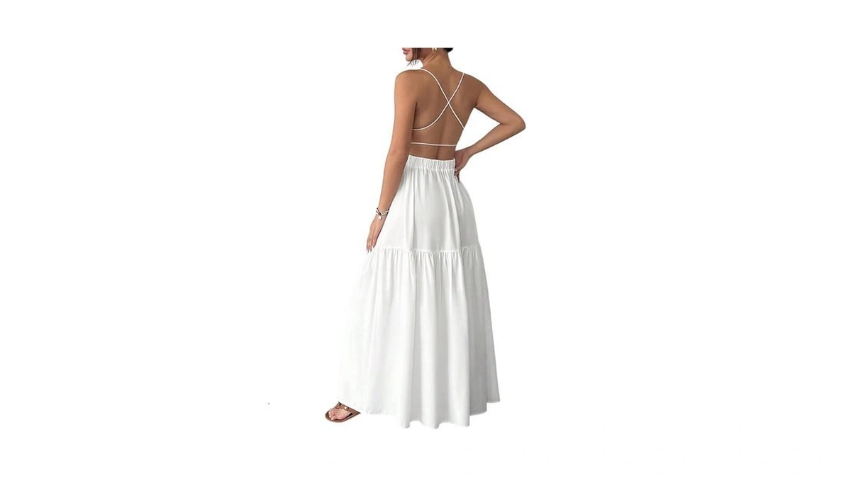 Soly Hux Women's Criss Cross Backless Ruffle Flowy Summer Maxi