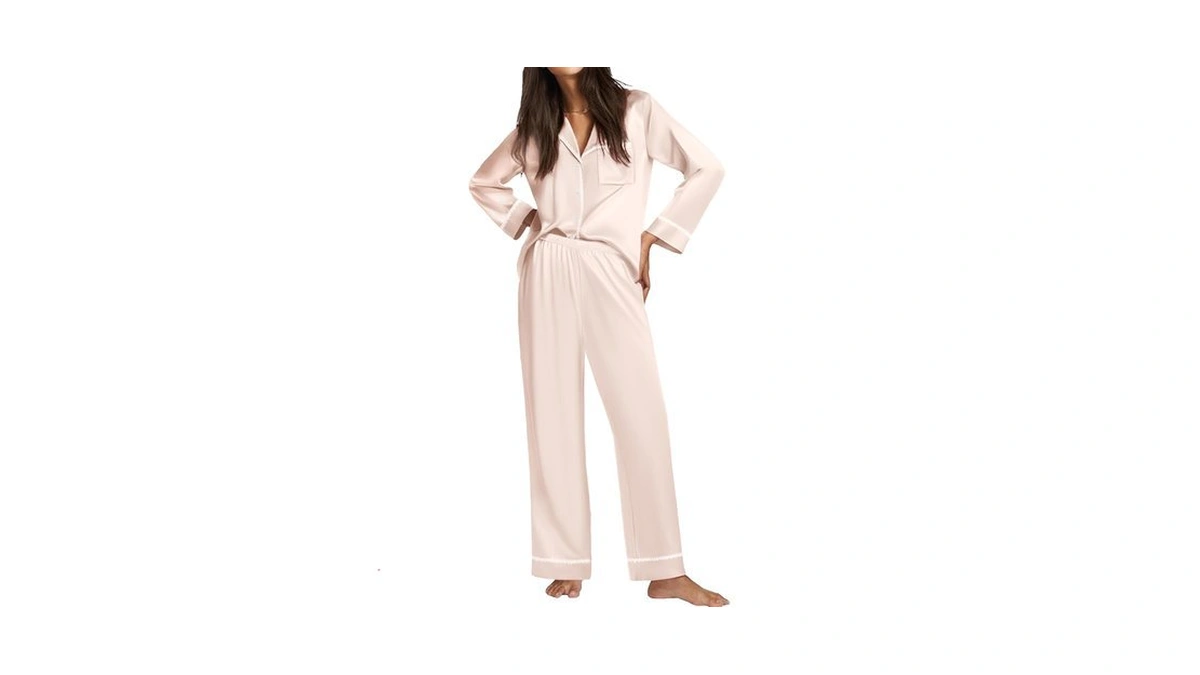 Ekouaer Satin Pajama Set For Women Silk Sleepwear Long Sleeve