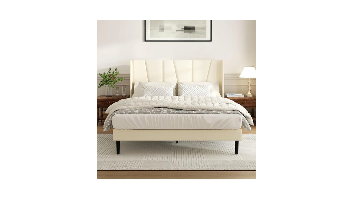 Sismplly Queen Bed Frame With Headboard, Velvet Upholstered Queen Size