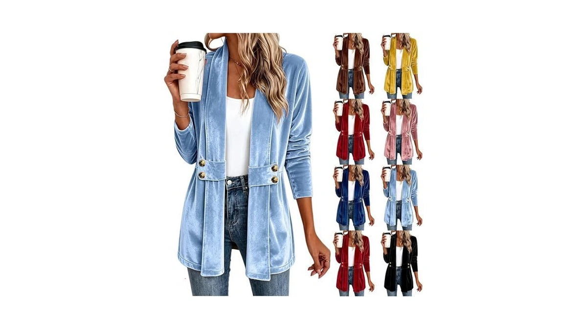 Velvet Jacket Women Cardigan Suit Blazer Long Sleeve Button Casual