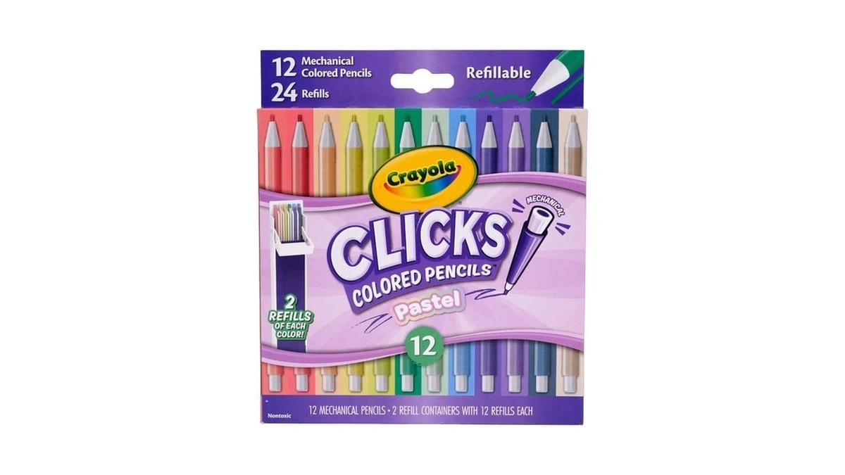 Crayola Clicks 2.0mm Mechanical Colored Pencil Set, 12 Pastel Colors,