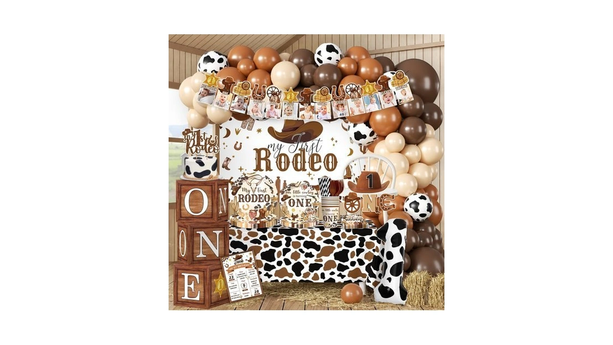 Cocomigo My First Rodeo Decorations Boy, All-in-one Party Set Serves