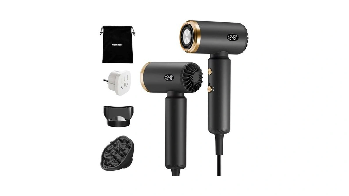 Travel Hair Dryer, Dual Voltage Blow Dryer With Diffuser, Rubber