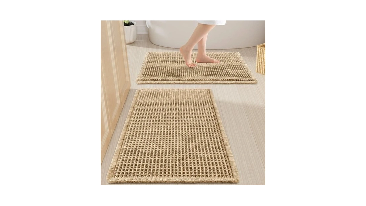 Smiry Waffle Bathroom Rugs Sets 2 Piece (30x20+24x16, Brown)