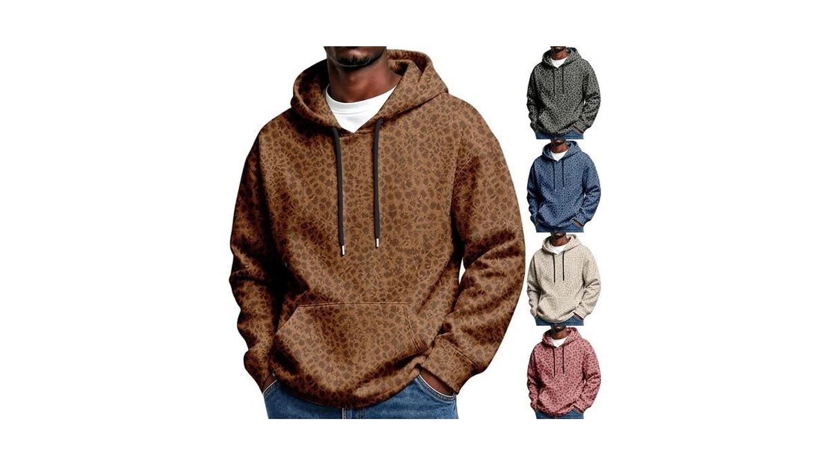 Fleece Hoodie Men Oversized Leopard Print Hoodie Big And Tall