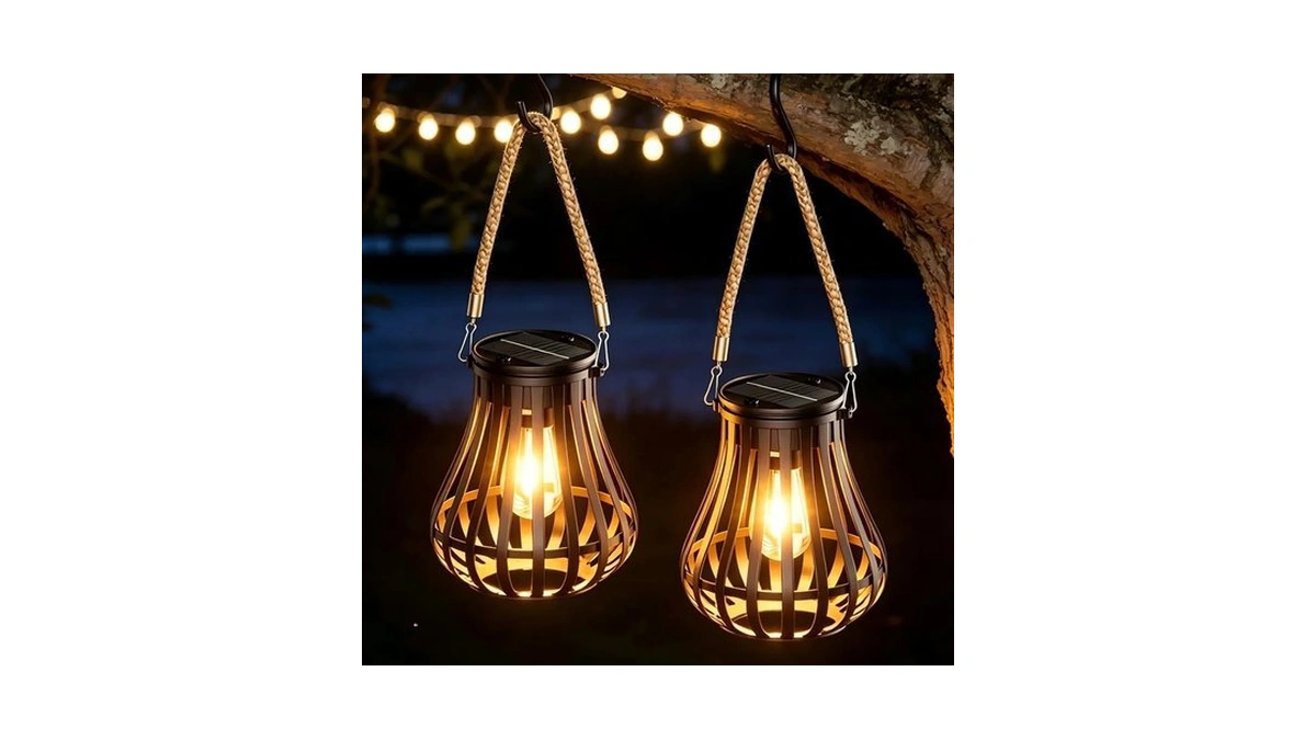 2 Pack Solar Lanterns Outdoor Waterproof - Hanging Solar Powered
