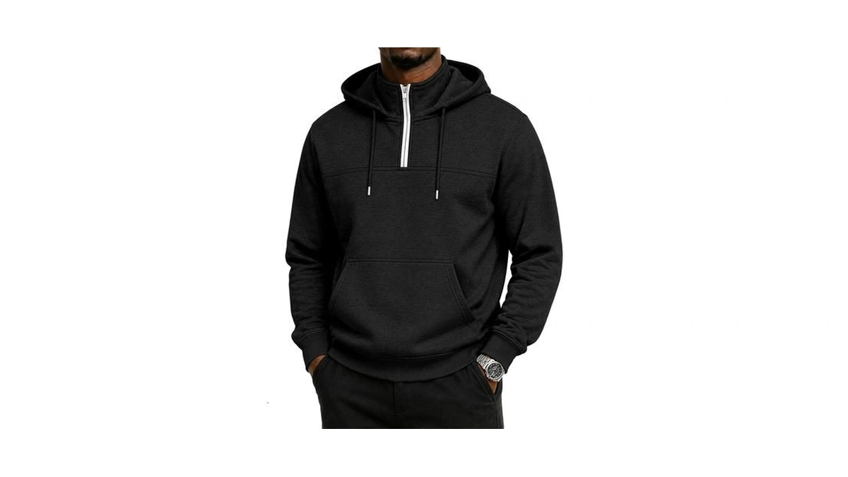 1/4 Zip Hoodie For Men Oversized Pullover Fleece Hooded Sweatshirt
