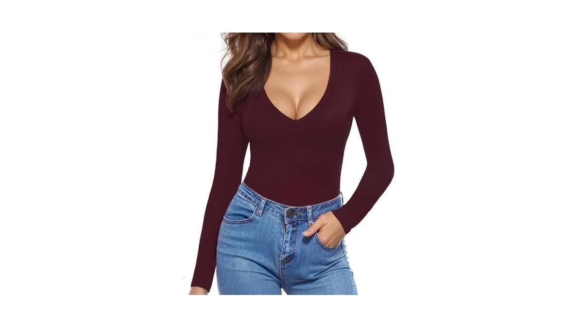 Mangopop Deep V Neck Long Sleeve Shirts For Women Sexy
