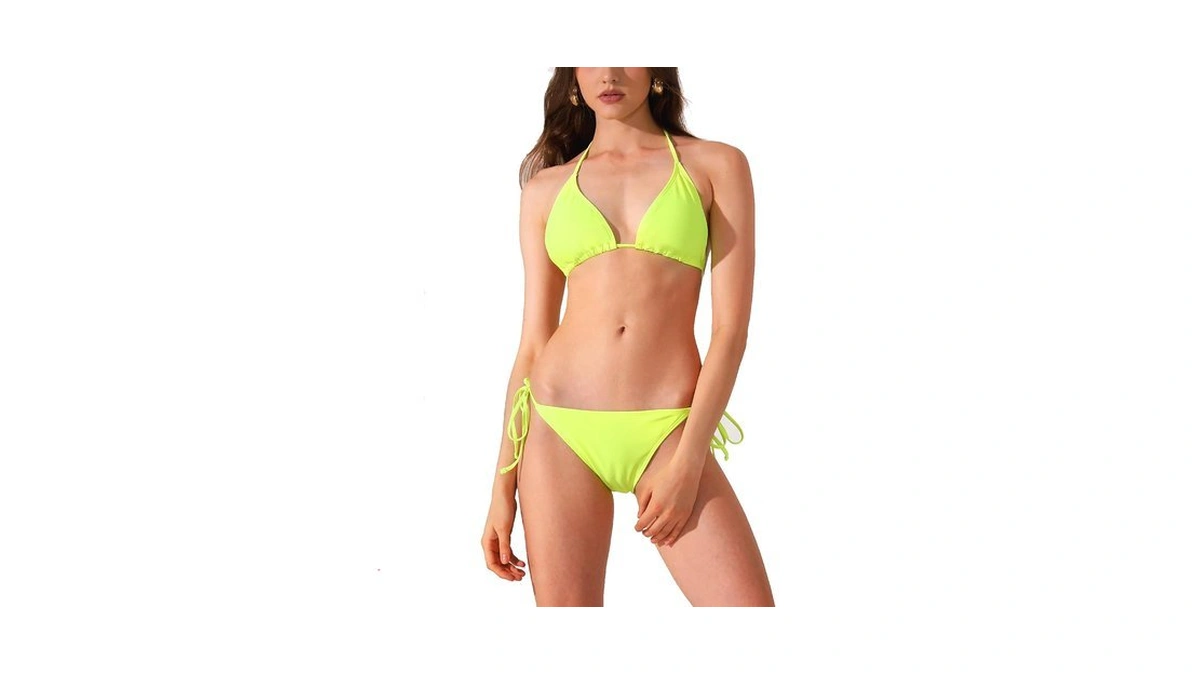 Women Bikini Sets Two Piece Double Straps Halter Triangle Bathing
