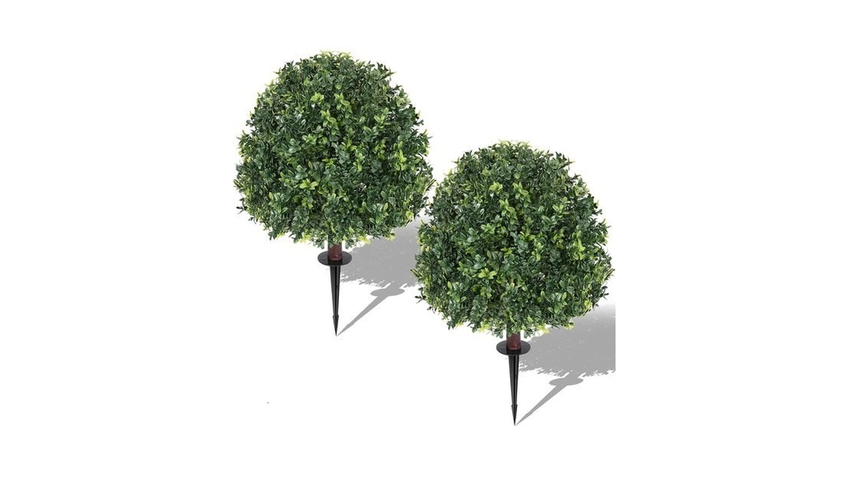 26.5" Artificial Boxwood Topiary Balls Set Of 2, Uv Resistant