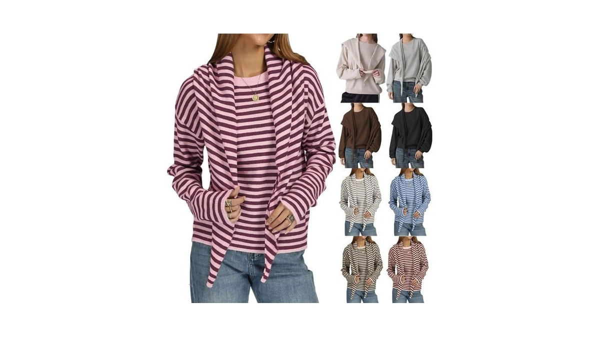 Women 2‑in‑1 Knit Pullover Sweater Long Sleeve Crew Neck Loose