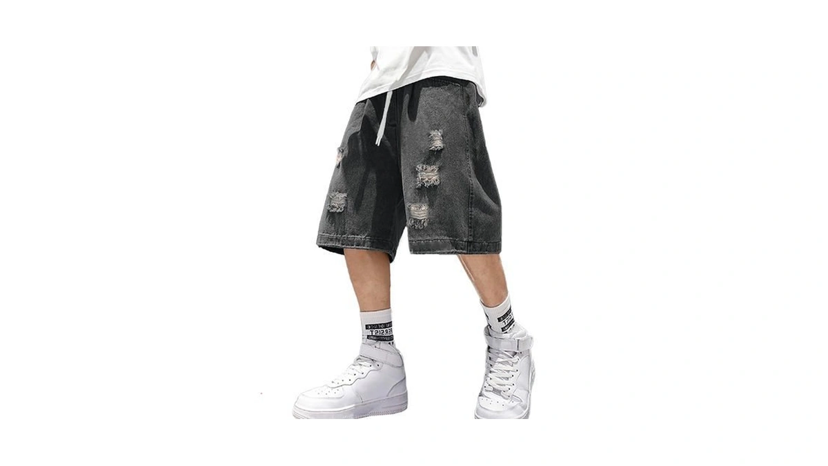 Emmiol Baggy Jean Shorts Men, Y2k Jorts Cargo Ripped Elastic