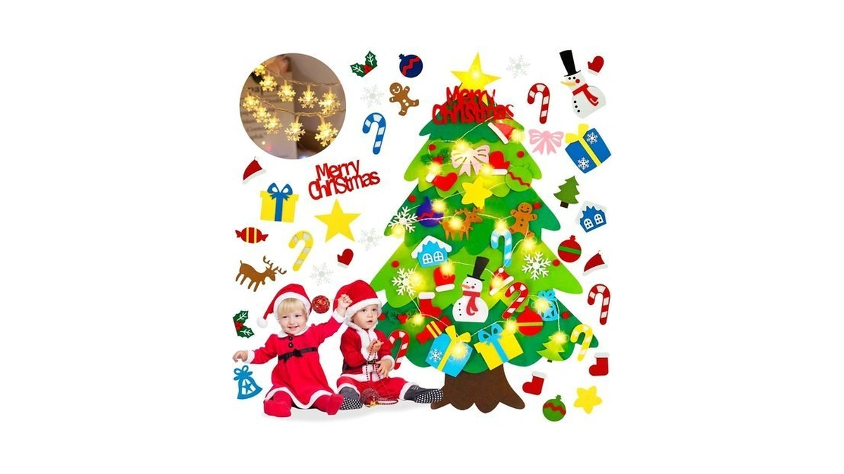 Felt Christmas Tree For Toddlers With Snowflake Light + 32