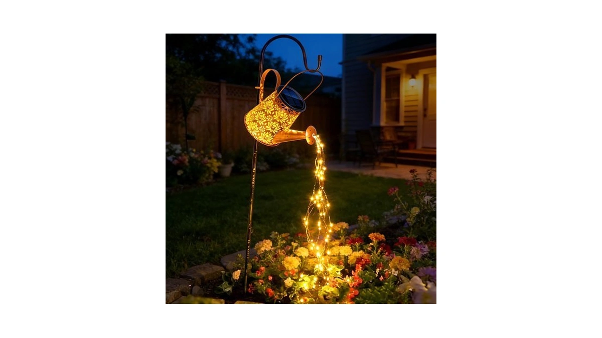 Ahongem Solar Watering Can Light - Metal Openwork Lotus Flower