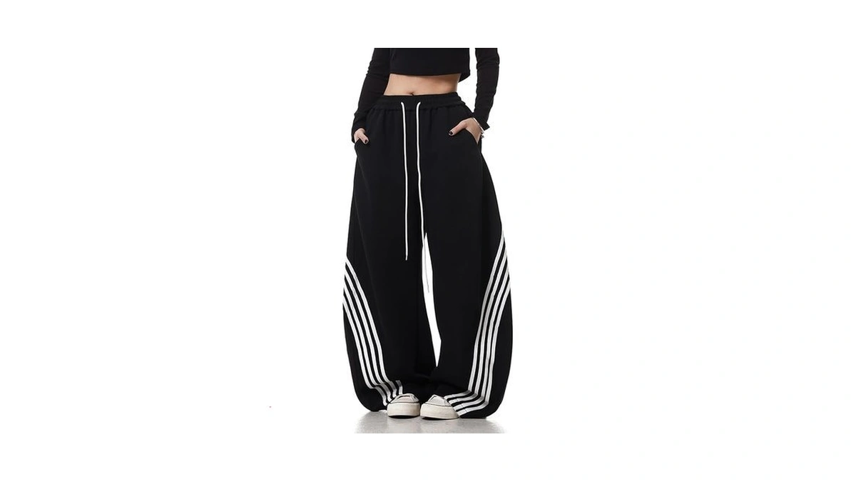 Emmiol Women’s Y2k Baggy Barrel Striped Sweatpants High Waisted Wide