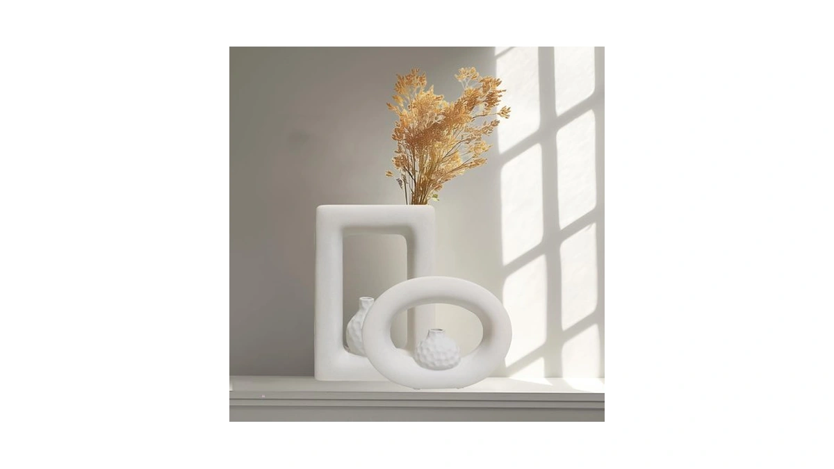 Generic Two-piece Set Of Matte Textured Ceramic Vases, Unique Artistic