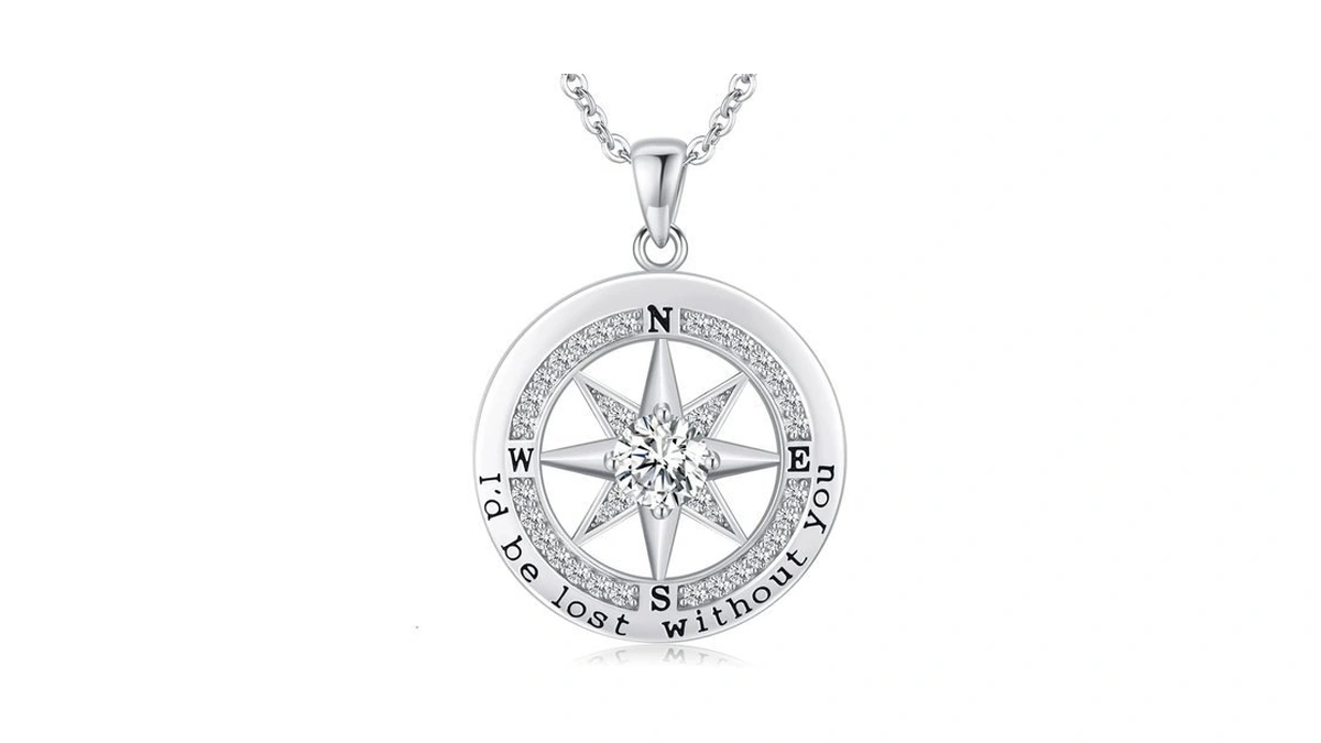 S925 Necklace Gift For Wife |compass Jewelry |women Anniversary |sterling