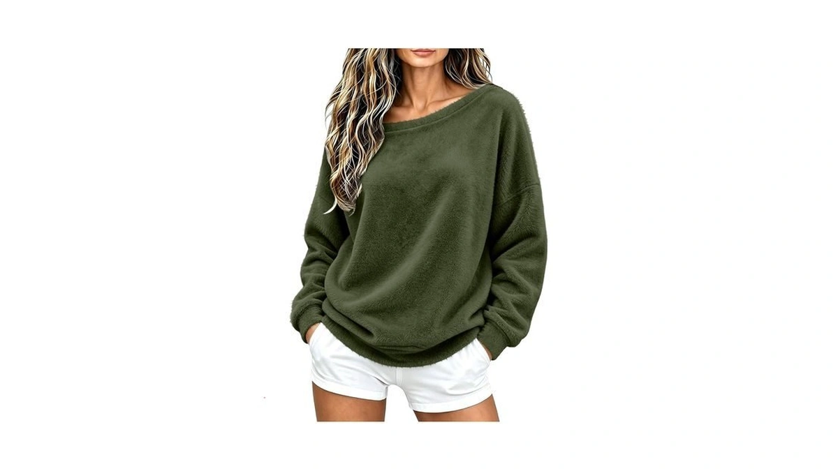 Off The Shoulder Tops For Women Double Fuzzy Sweatshirt Fleece