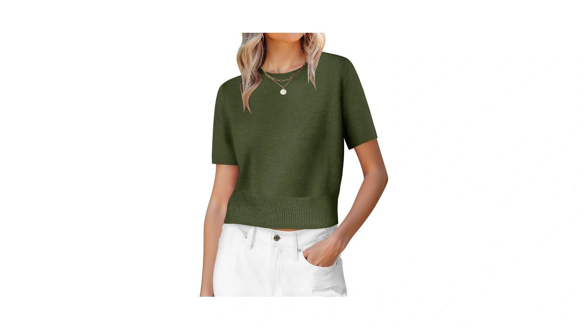Anrabess Womens Short Sleeve Sweaters Cropped...